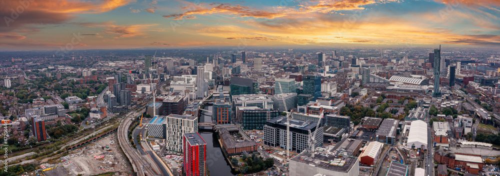 Aerial view of central Manchester on a clear day