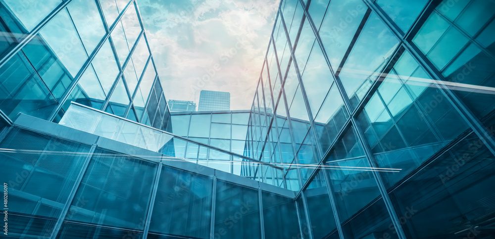 Glass facades meeting at an angle