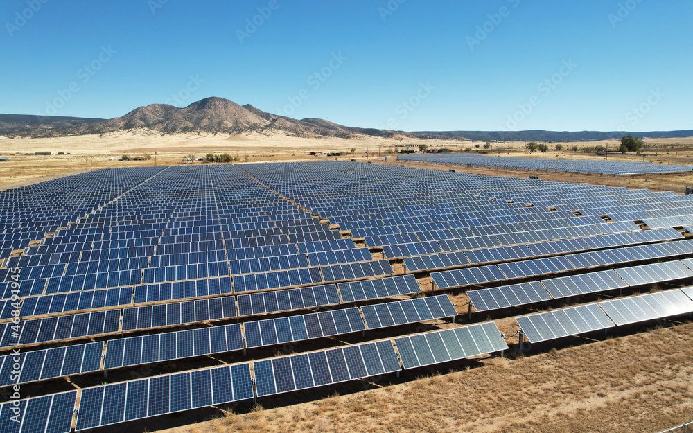 A large solar array in open desert