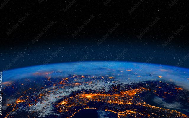 City lights across a continent, seen from orbit at night